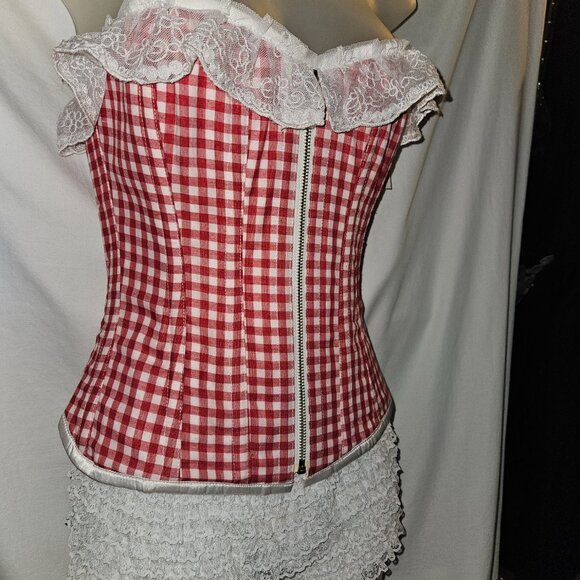 NWT DAISY DUKE RED GINGHAM TIGHT LACING CORSET MEDIUM - Picture 3 of 16
